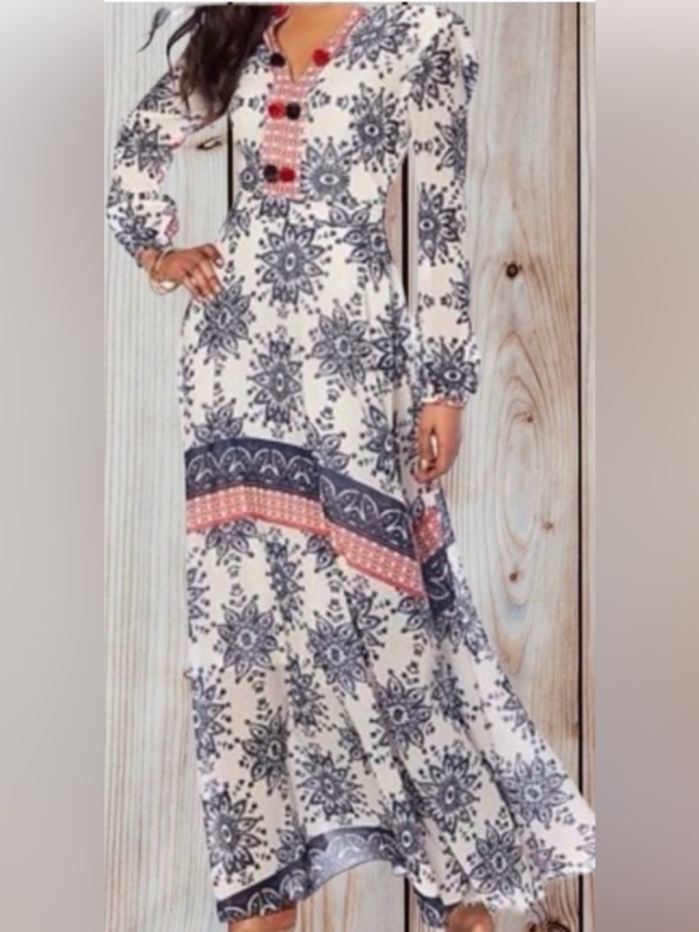 Sheryl Crow Be Myself Women's Boho Long Sleeve Maxi - Blue/Ivory - 14 - NWT